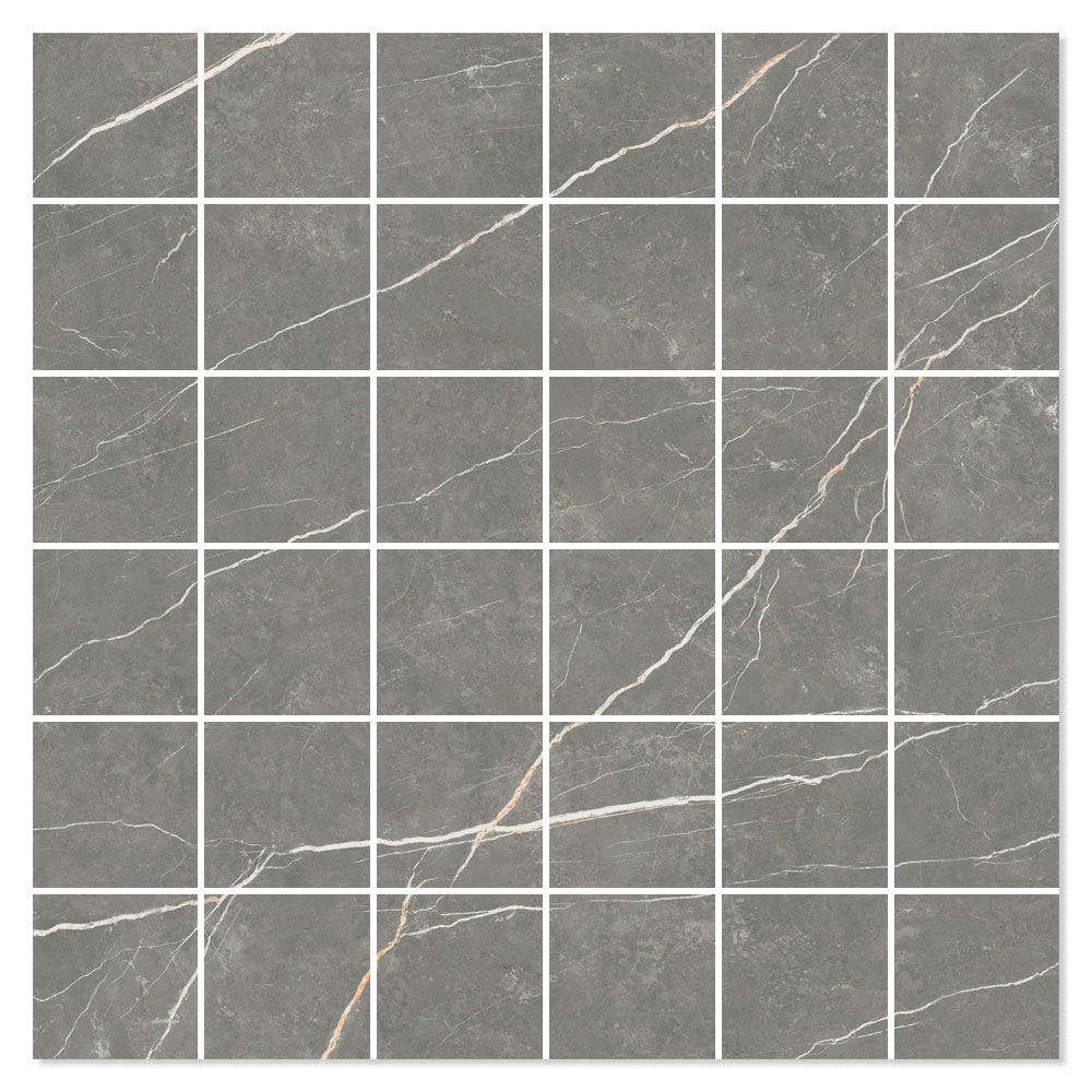 Mosaikkflis Prestige Mørk Grå Polert 30x30 (5x5) cm